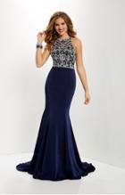 Studio 17 - 12656 Beaded Illusion Halter Satin Trumpet Dress