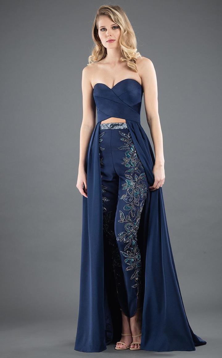 Rachel Allan Couture - 8289 Ruched Sweetheart Embellished Jumpsuit