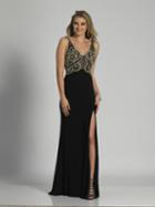 Dave & Johnny - A6039 Multicolor Beaded V-neck Evening Gown