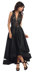 May Queen - Rq7354 Lace Halter Neck Taffeta High Low Gown