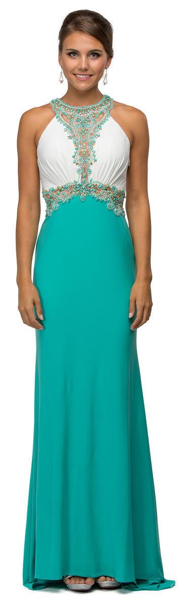 Dancing Queen - Long Dress With Sheer Beaded Bodice 9480