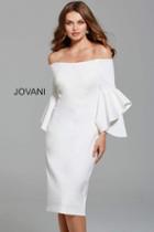 Jovani - 57064 Off-shoulder Fitted Flounce Sleeves Dress