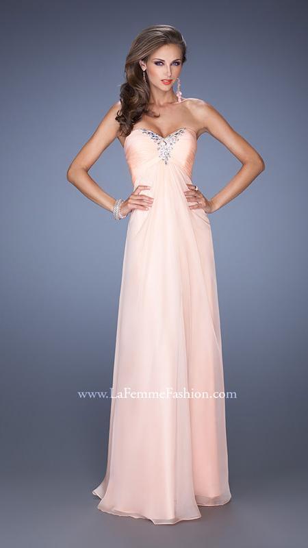 La Femme - Embellished Sweetheart Dress In Apricot 19528