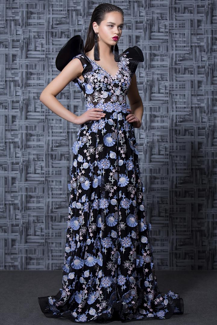 Mnm Couture - K3584 Fully Embroidered V-neck A-line Gown