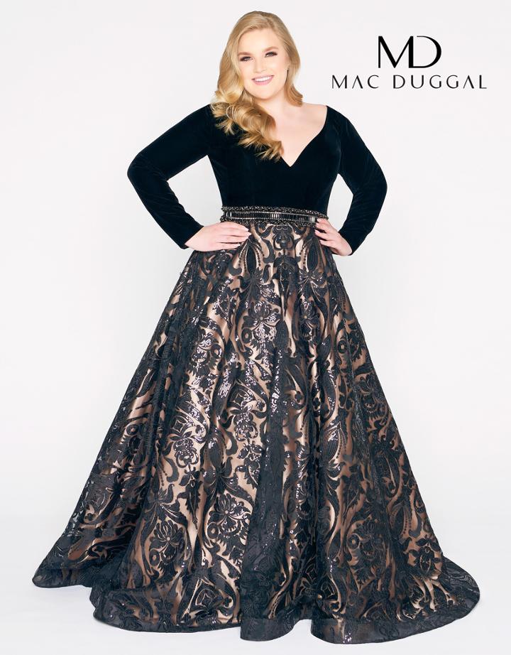 Mac Duggal - 67614f Velvet Long Sleeve Sequined Ballgown