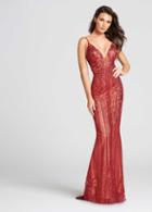 Ellie Wilde - Ew118024 Beaded Deep V-neck Sheath Dress