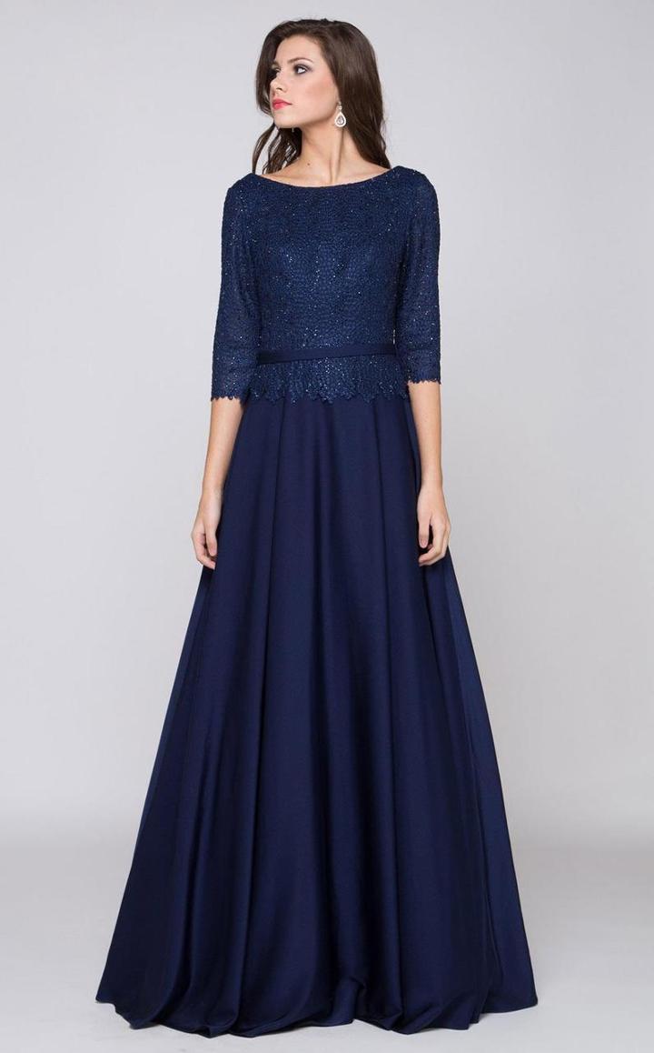 Marsoni By Colors - M182 Classic Lace Quarter Sleeve Gown