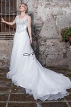Milano Formals - Aa9309 Appliqued V Neck Wedding Gown