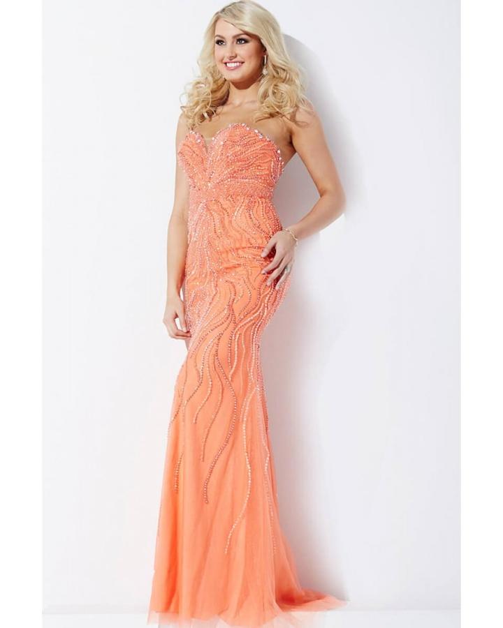 Jovani - Beaded Crystal Adorned Strapless Sweetheart Evening Gown Jvn33692