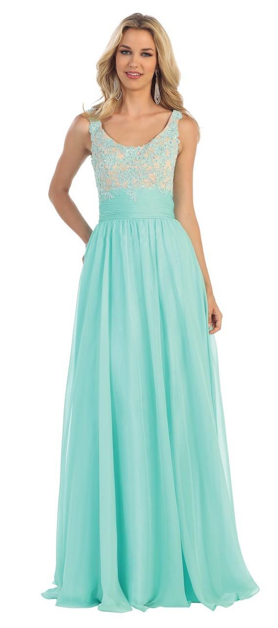 May Queen - Dazzling Beaded And Laced Scoop Neck A-line Dress Mq1199