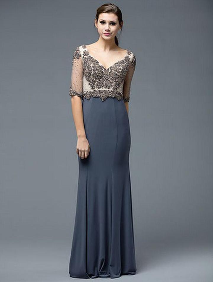 Marsoni By Colors - M192 Bejeweled V-neck Sheath Dress
