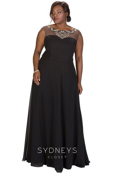 Sydney's Closet - Chiffon Illusion Bateau Neckline A-line Dress Sc7211