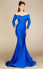 Mnm Couture - S0003 Off Shoulder Pleated Long Sleeves Mermaid Gown