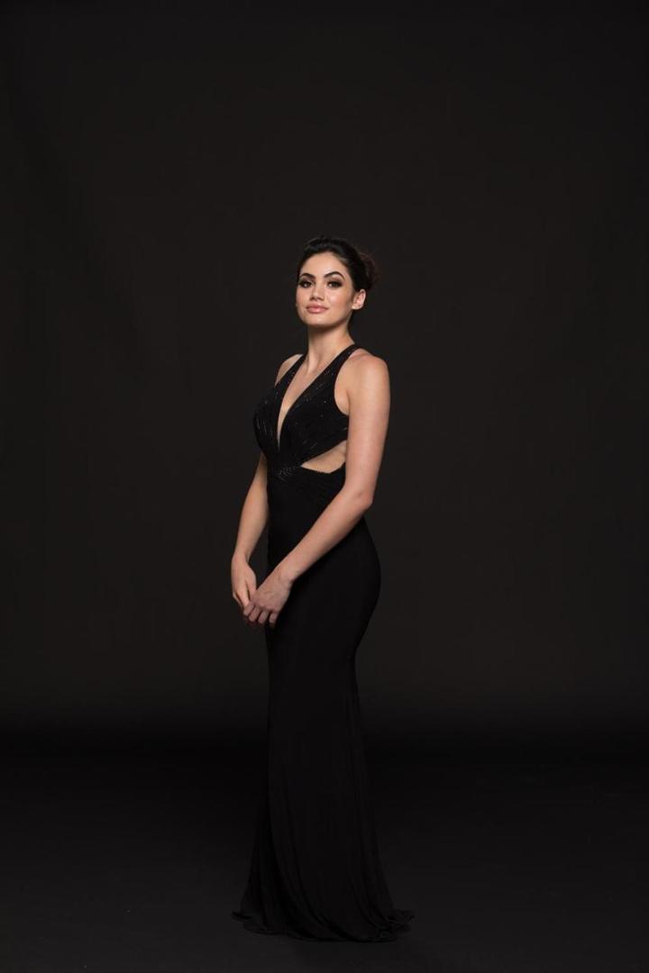 Glow By Colors - G765 Plunging Halter Jersey Sheath Dress
