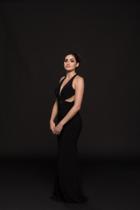Glow By Colors - G765 Plunging Halter Jersey Sheath Dress