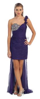 One Shoulder Glitzy Mini Party Dress With Train