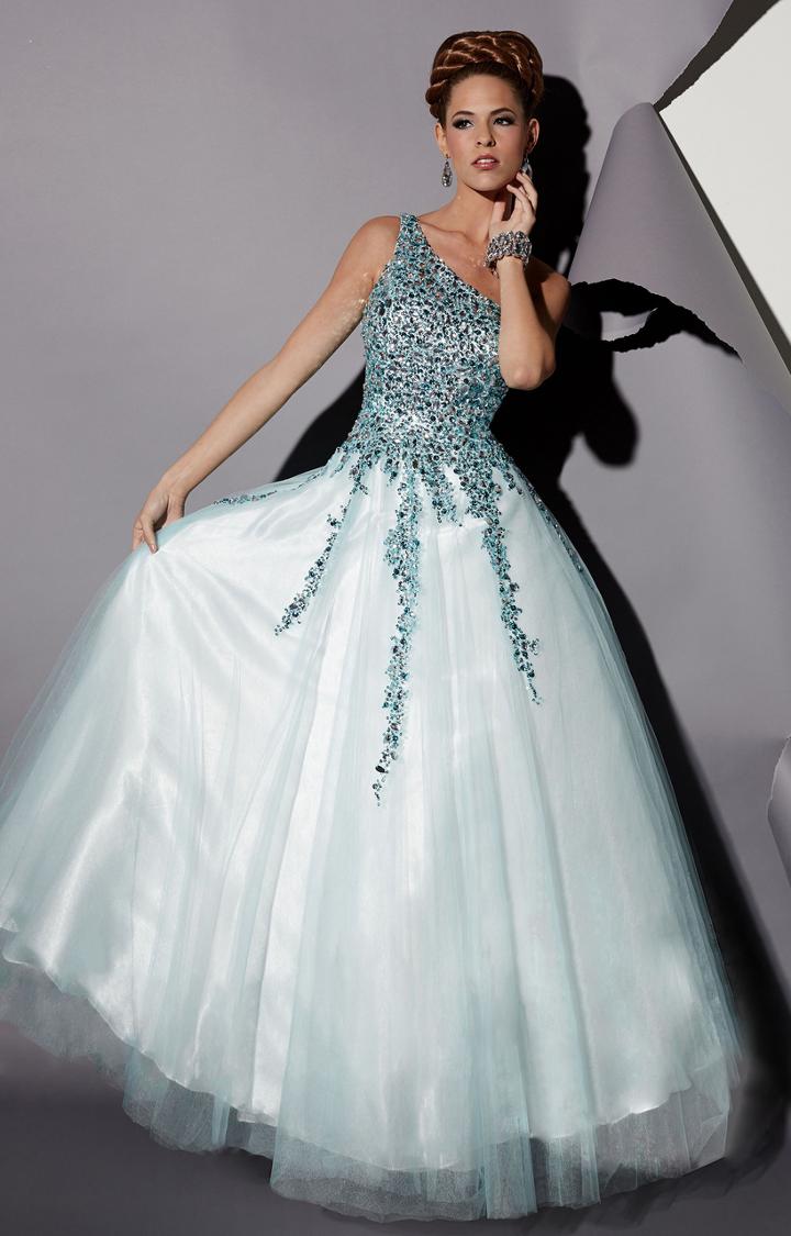Studio 17 - 12454 Asymmetrical Sheer Beaded Evening Gown
