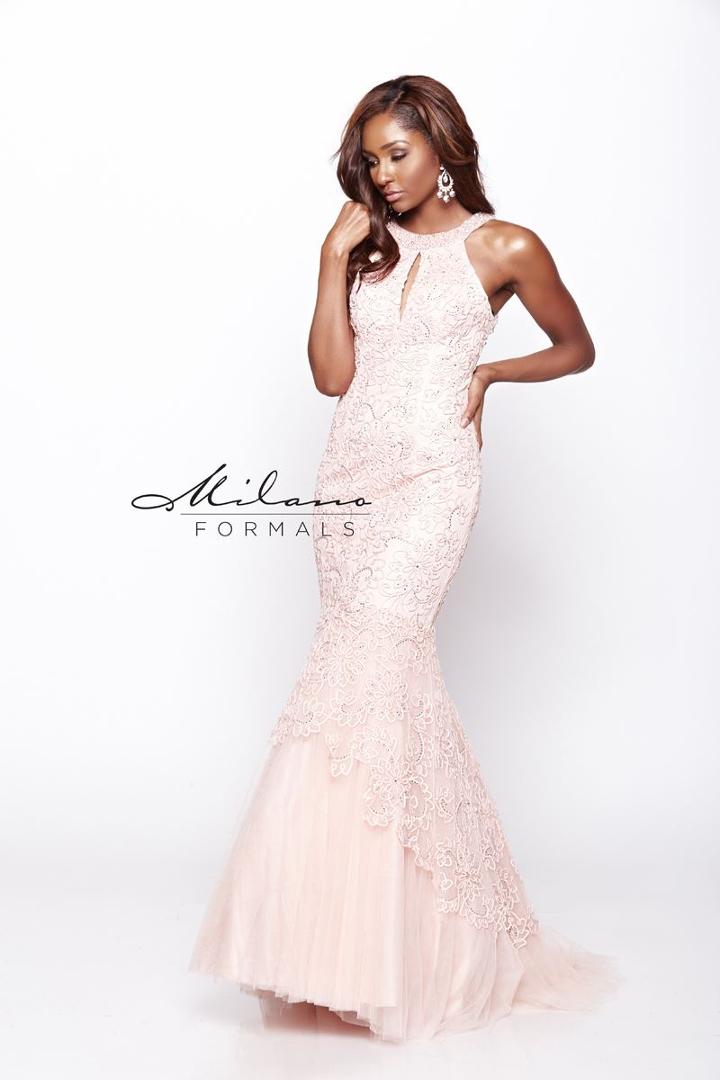 Milano Formals - Lace Illusion Halter Evening Gown E2070
