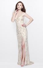 Primavera Couture - Beaded V-neck Long Dress With Slit 1865