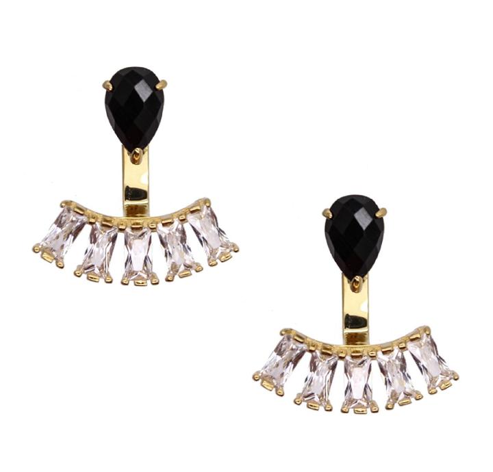 Rachael Ryen - Teardrop Baguette Ear Jackets In Black Onyx