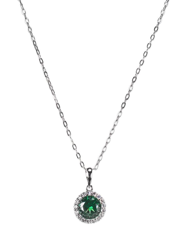 Cz By Kenneth Jay Lane - Emerald Round Halo Pendant Necklace