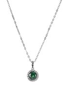 Cz By Kenneth Jay Lane - Emerald Round Halo Pendant Necklace