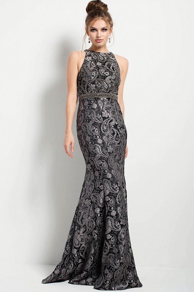 Jovani - 53083 Paisley Print Halter Mermaid Dress