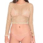 Luli Fama - Starfish Wishes Gold Net Long Sleeve Crop Top In Gold (l475618)