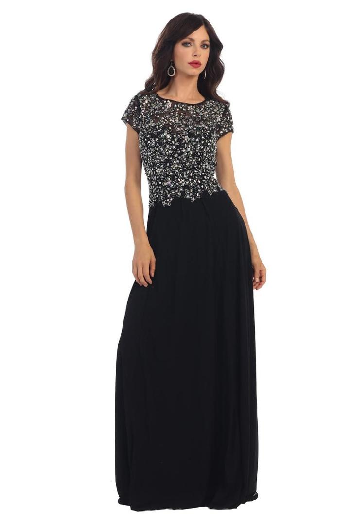 A-line Dress With Embellished Short Sleeve Top