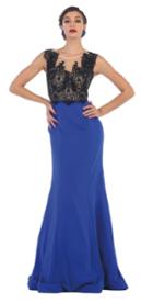 Cap Sleeved Long Mermaid Dress With Lace Bodice