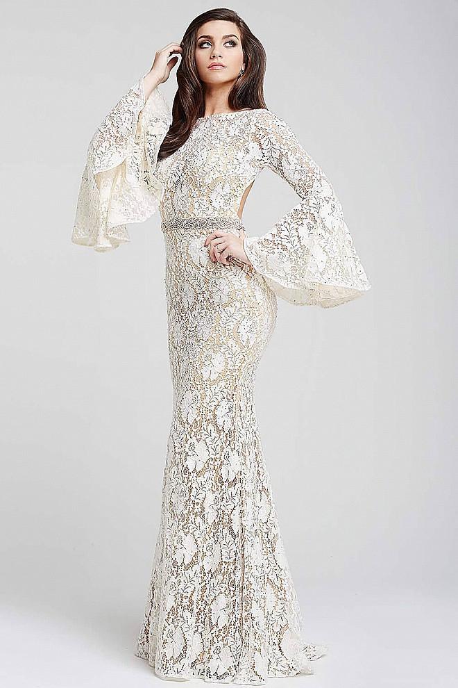 Jovani - Bell Sleeve Lace Prom Dress 35160