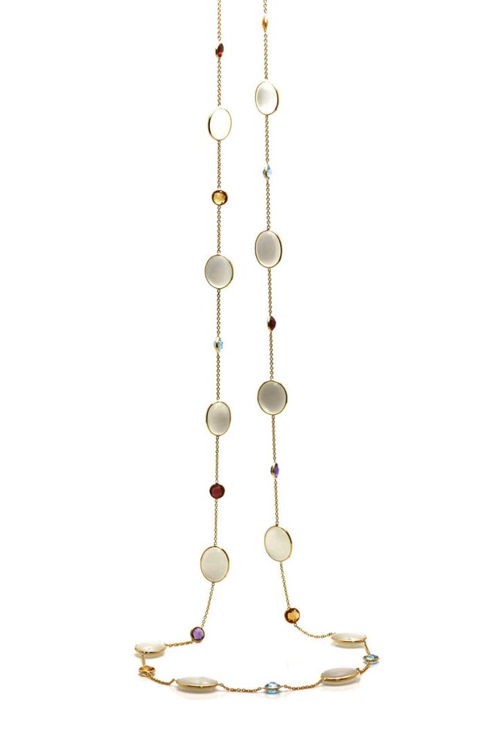Tresor Collection - Rainbow Moonstone & Multicolor Stones Long Necklace In 18k Yellow Gold