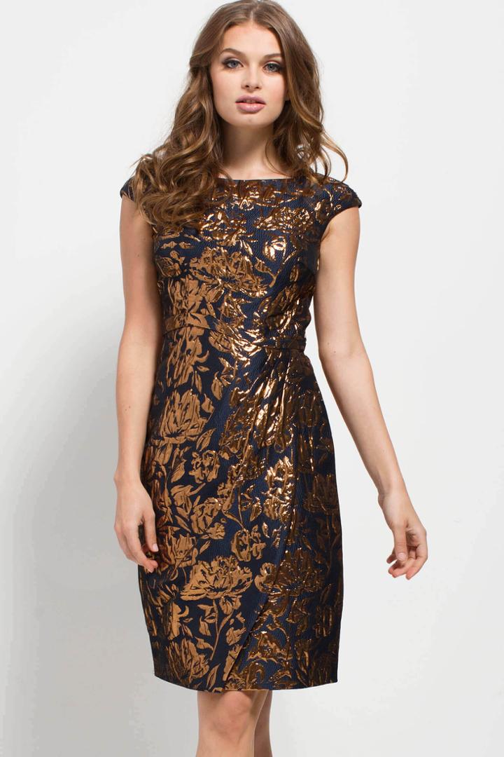 Jovani - 51001 Cap Sleeve Ruched Metallic Cocktail Dress