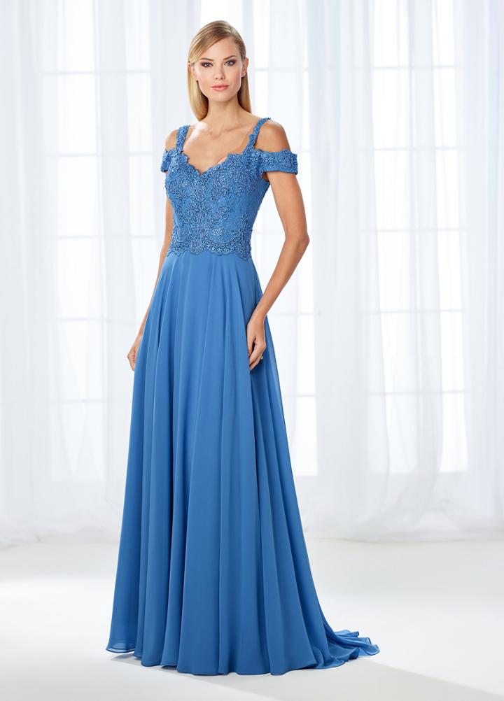 Cameron Blake - 118683 Cold Shoulder Beaded Lace Chiffon Gown