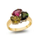 Tresor Collection - Multicolor Stones With Diamond Pave All Round Ring In 18k Yellow Gold