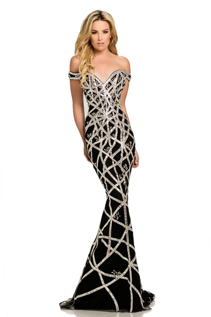 Johnathan Kayne - 7246 Crystal Embellished Off Shoulder Overskirt Gown
