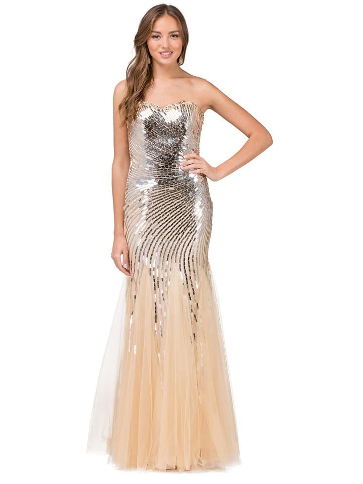 Dancing Queen - Jeweled Metallic Cascade Strapless Gown