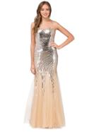 Dancing Queen - Jeweled Metallic Cascade Strapless Gown