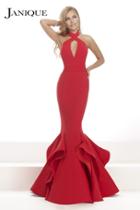 Janique - Sleeveless Halter Neck Ruffled Mermaid Long Gown Ja3003