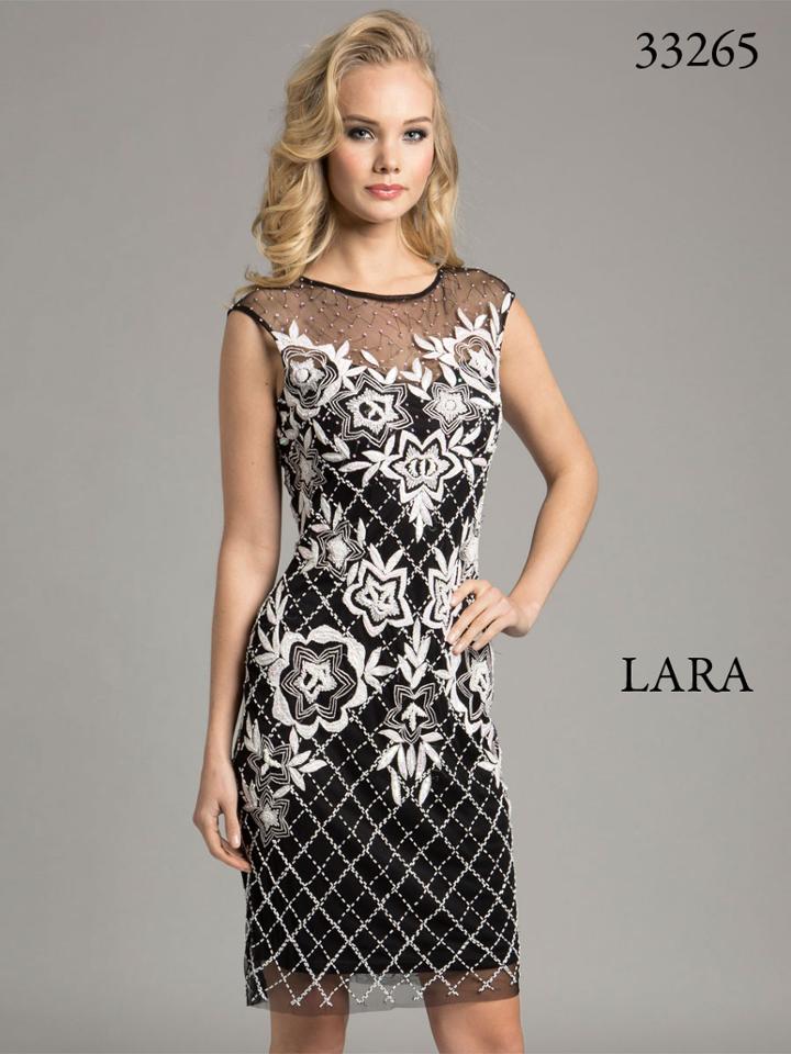 Lara Dresses - Pretty Sheer Cocktail Dress With Elegant Floral Design 33264