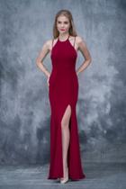 Nina Canacci - 2167 High Halter Sheath Gown With Slit