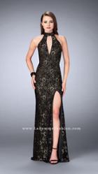 La Femme - Lace Halter Long Evening Gown With Sultry Keyhole Opening 24439