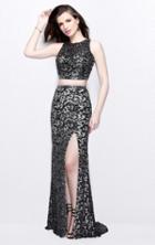 Primavera Couture - Two Piece Sequined Long Dress With Slit 1855