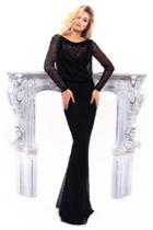 Tarik Ediz - 93312 Sheer Blouson Long Sleeve Beaded Gown