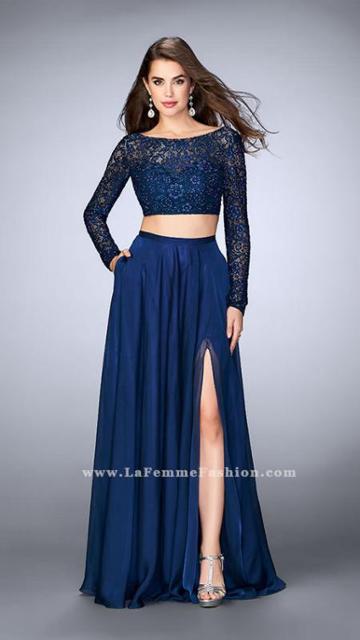 La Femme - Glamorous Two-piece Lace Illusion Long Evening Gown 23937