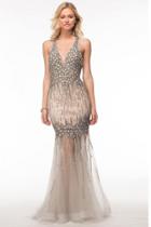 Glow By Colors - G472 V-neck Bejeweled Mermaid Evening Gown