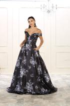 May Queen - Rq7500 Off-shoulder Floral Print Ballgown