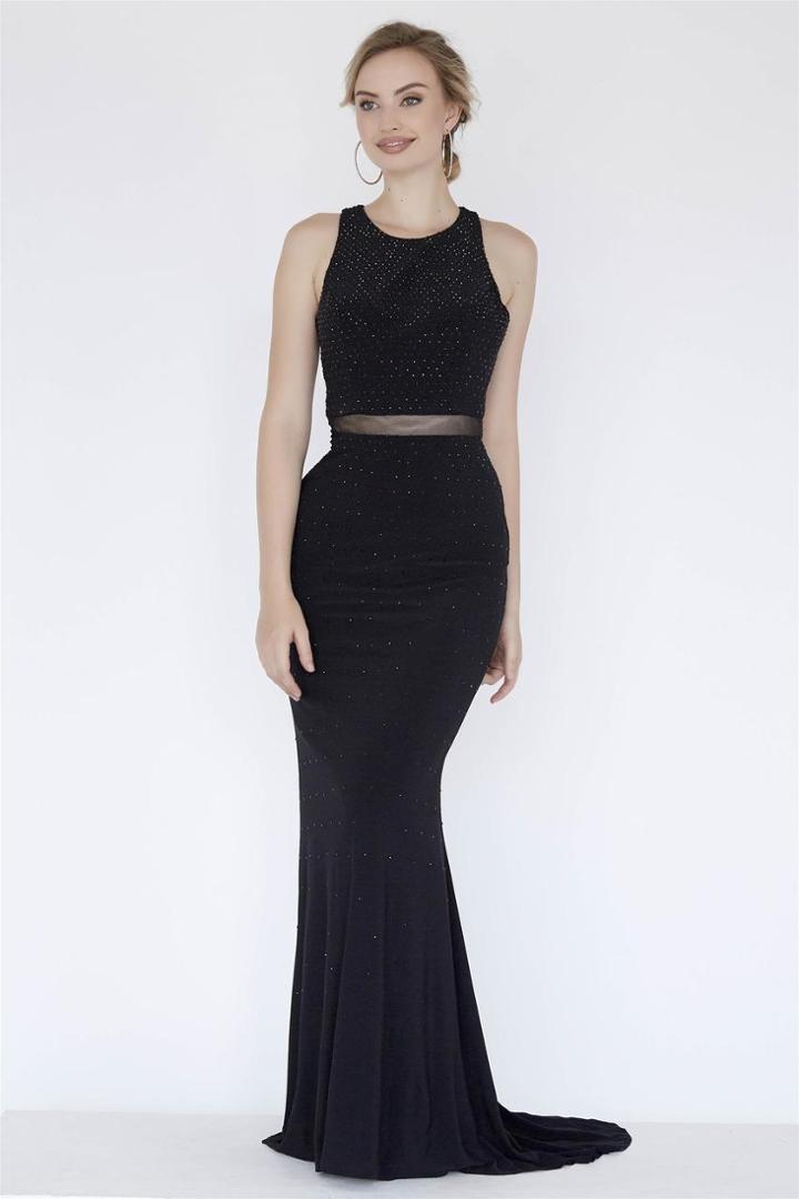 Jolene Collection - 18023 Rhinestone Decked High Jewel Sheath Gown