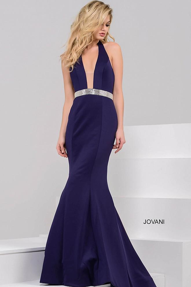 Jovani - Plunging Halter Scuba Mermaid Gown 34005