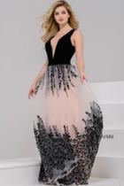 Jovani - Plunging Long Dress With Floral Skirt 42420